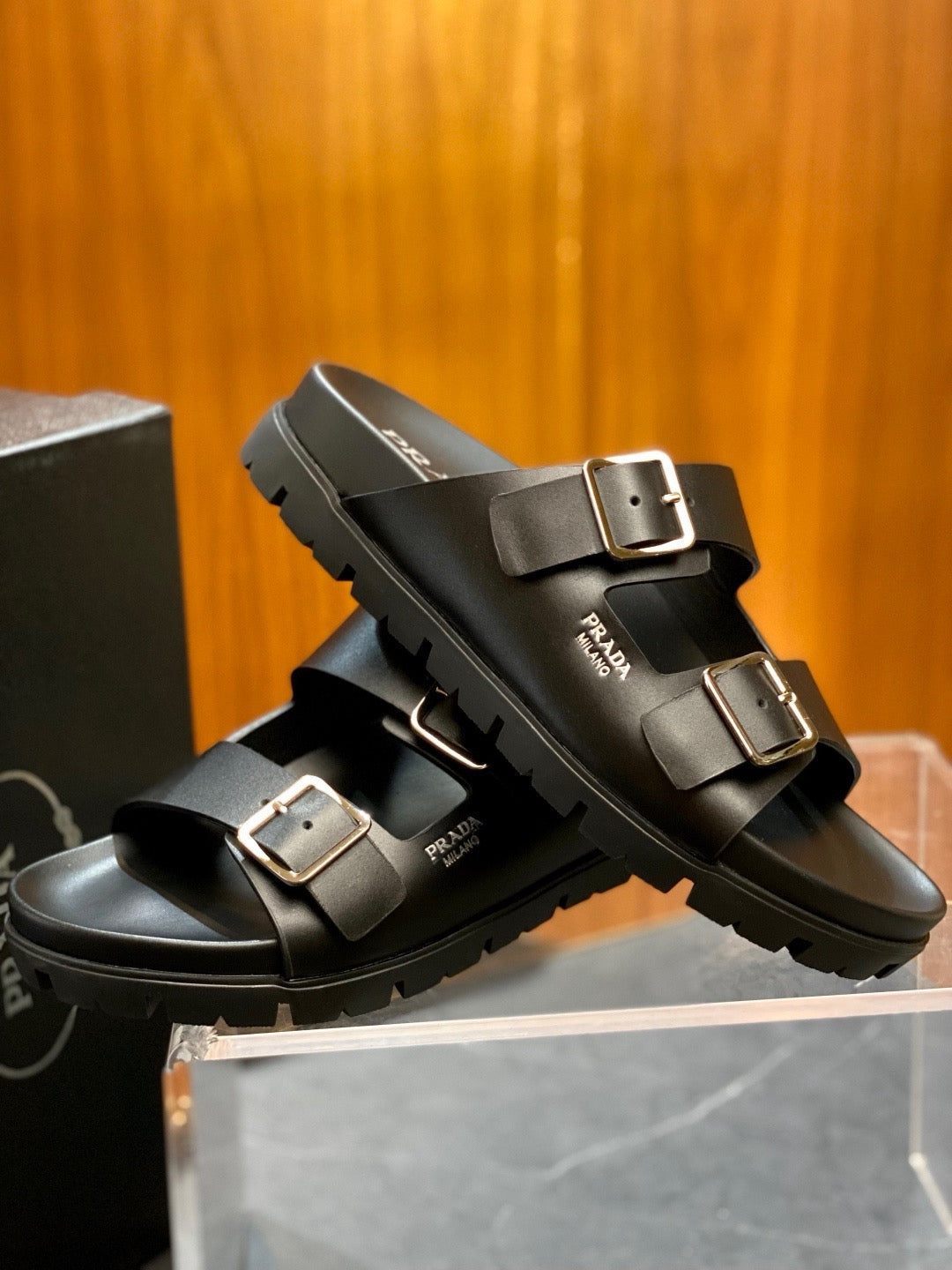 Black Leather Adjustable Double Strap - Men's