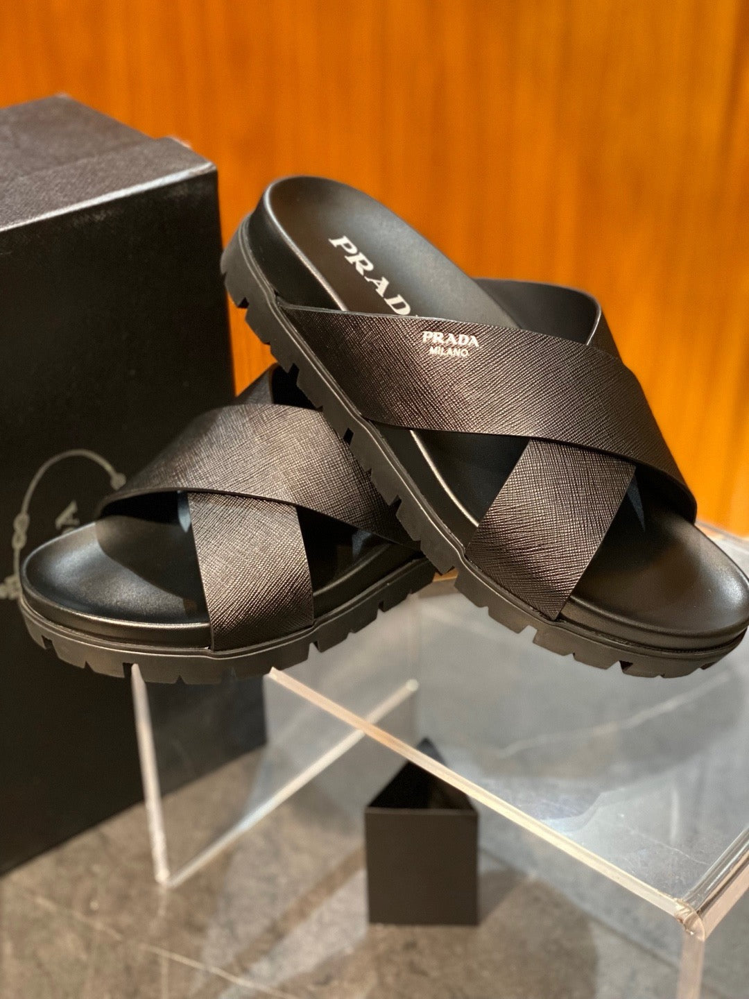 Black Leather Plain Crossover - Men's