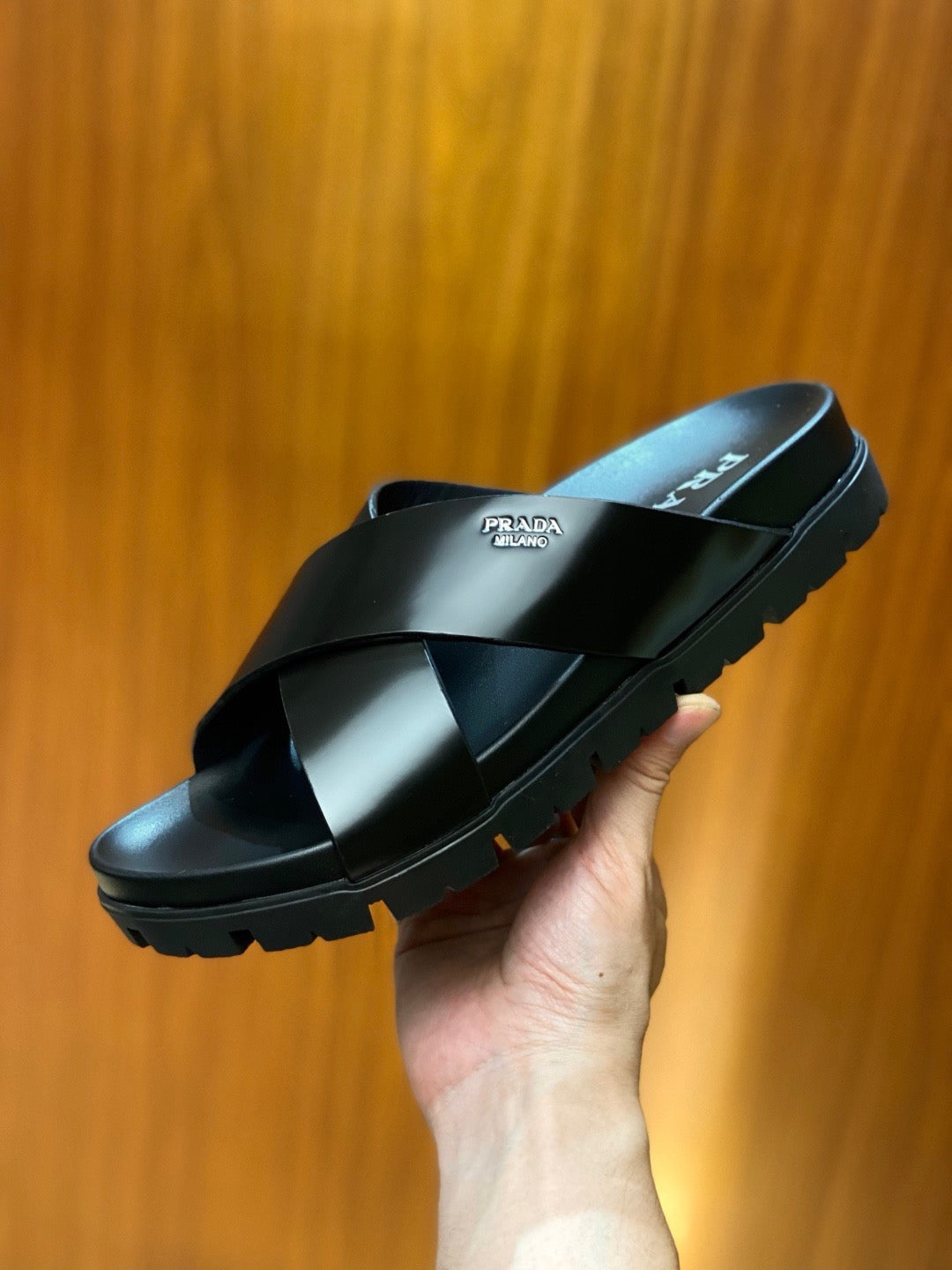 Black Leather Plain Crossover - Men's