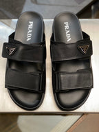 Black Leather Buckle Double Strap - Men's