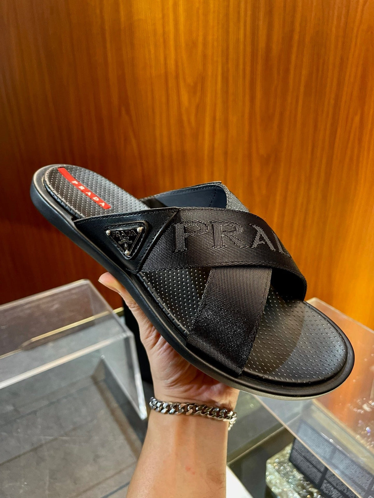 Black Rubber Text Logo Crossover - Men's