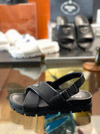 Black Leather Lug Sole Sandal - Men's