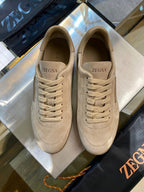 Camel Suede Embossed Low-Top - Men's