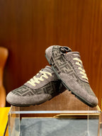 Brown Leather Embossed Low-Top - Men's