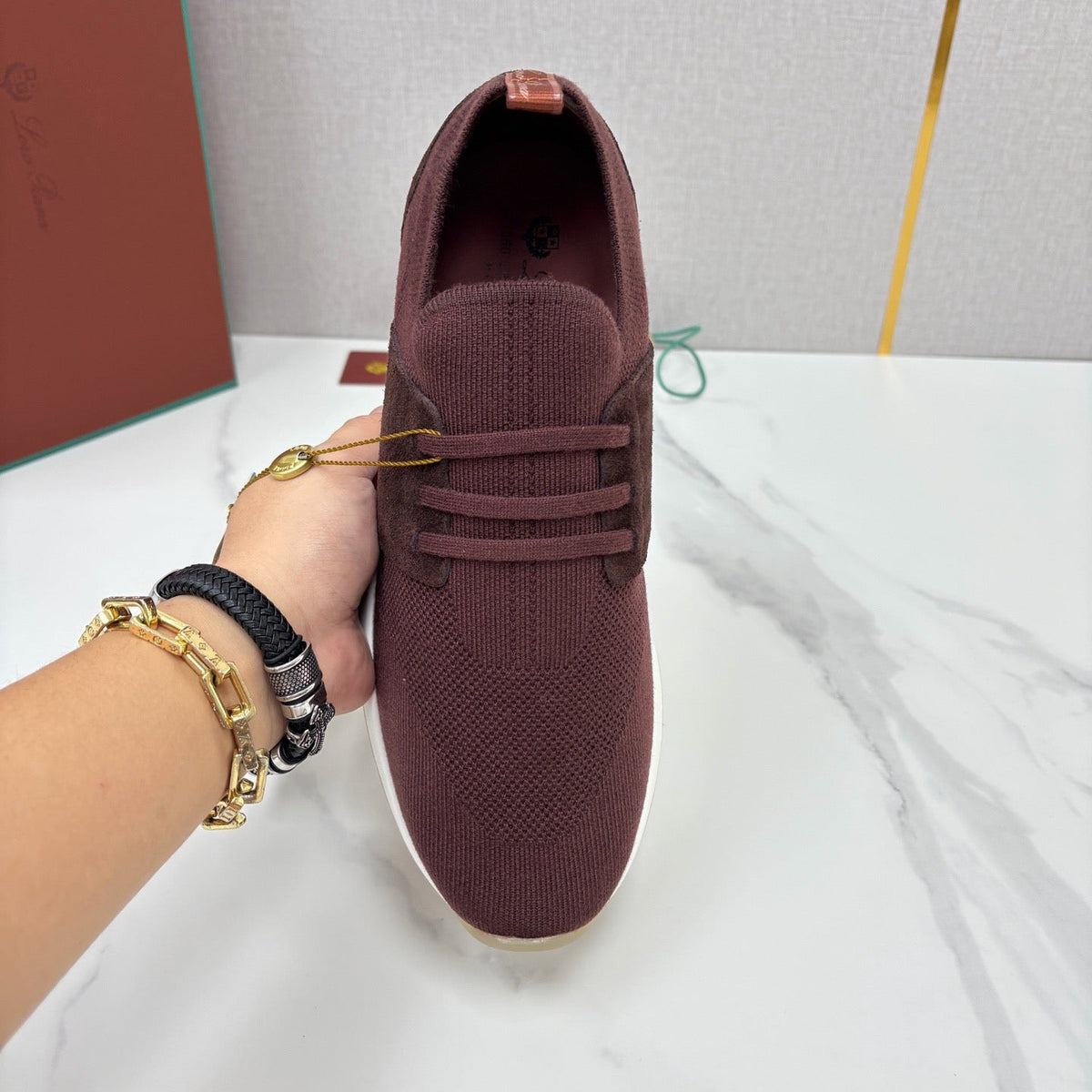 Burgundy Knit Tonal Low-Top - Men's