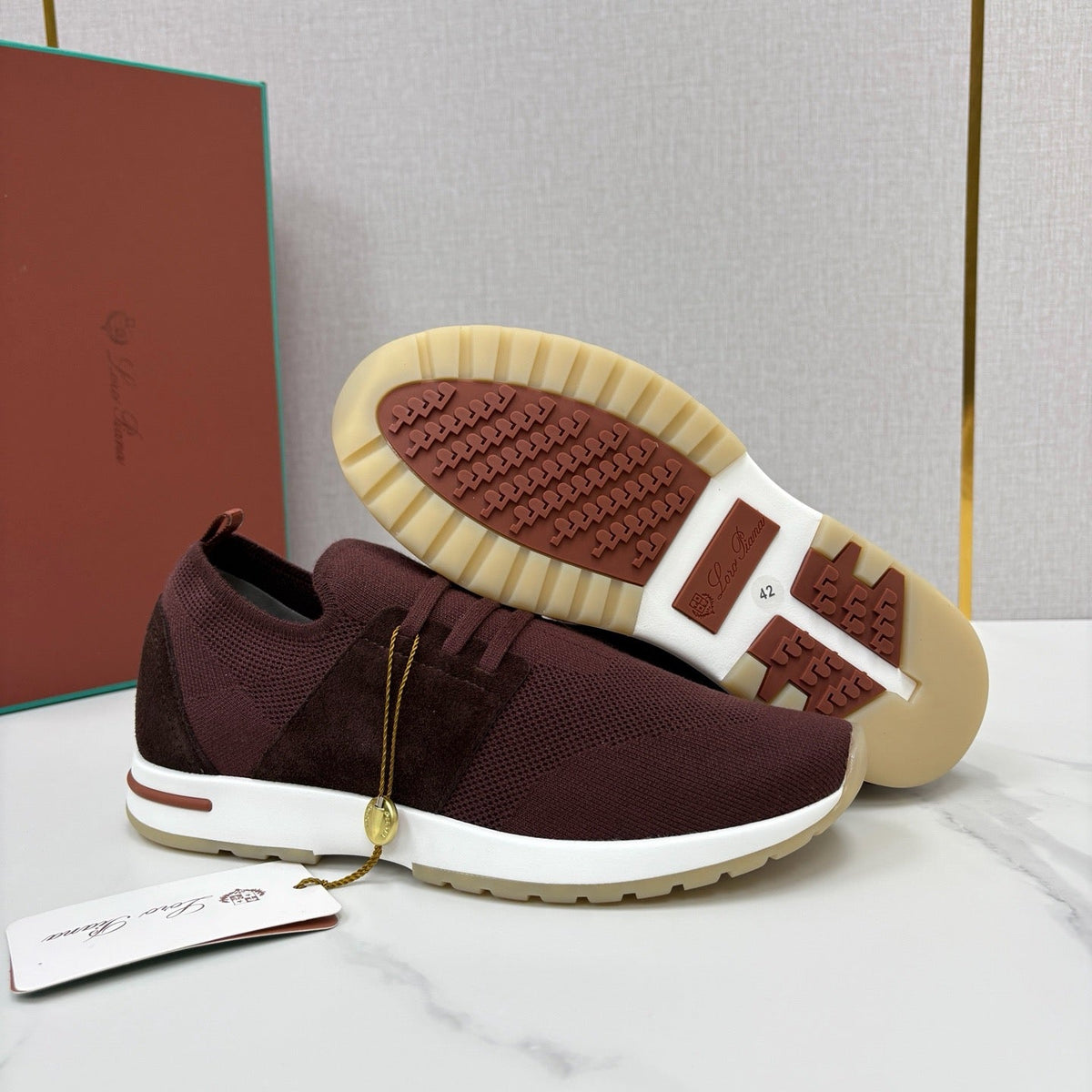 Burgundy Knit Tonal Low-Top - Men's