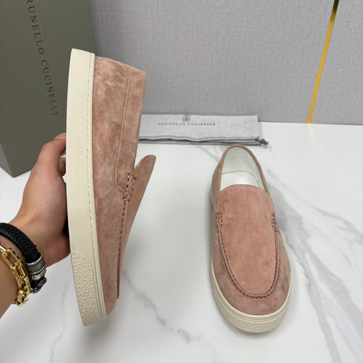Pink Suede Rubber Sole Loafer - Men's