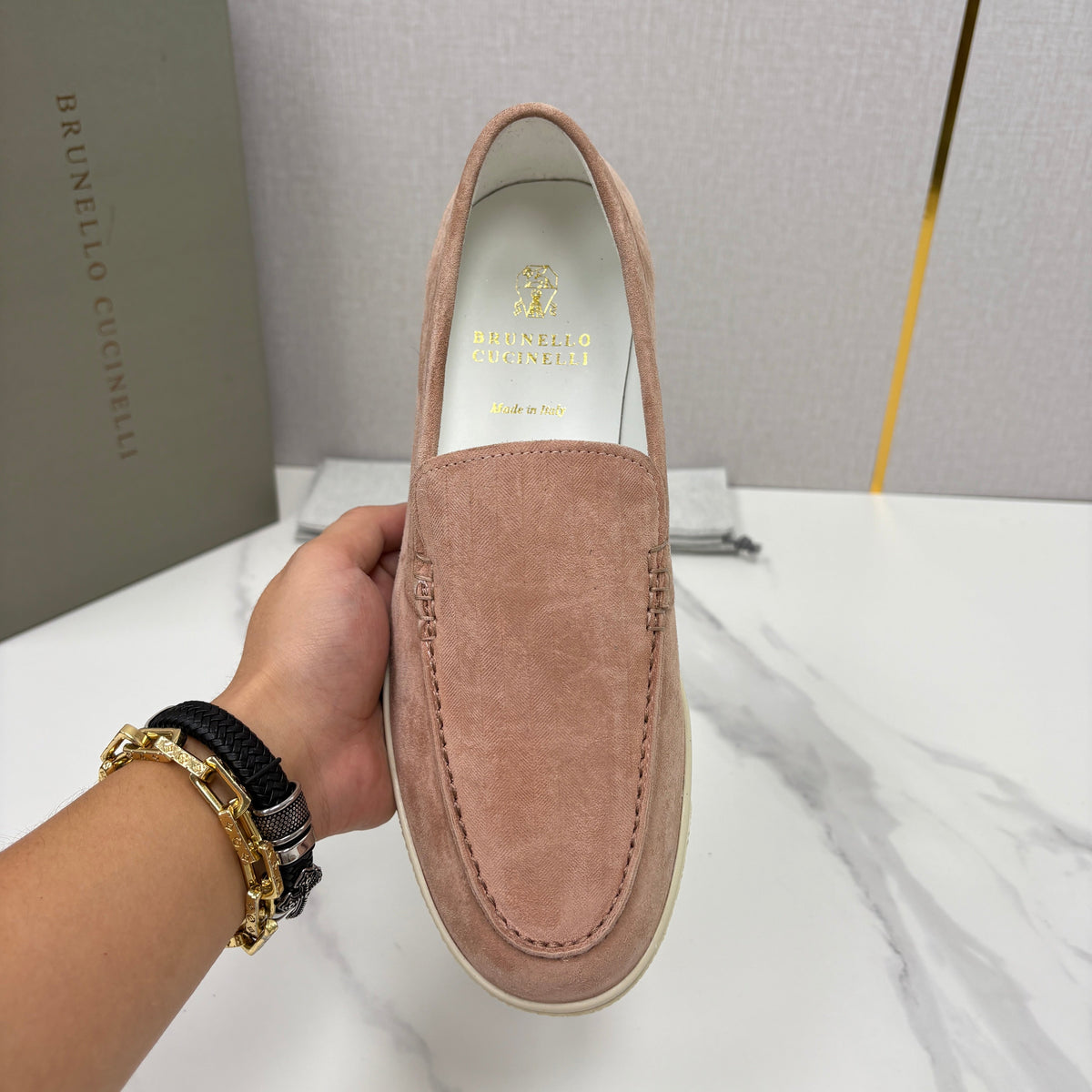 Pink Suede Rubber Sole Loafer - Men's