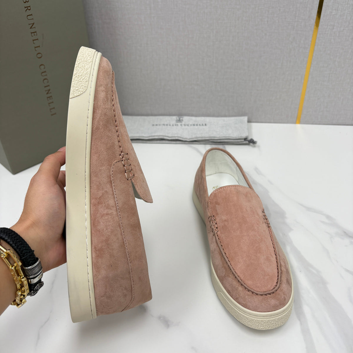 Pink Suede Rubber Sole Loafer - Men's