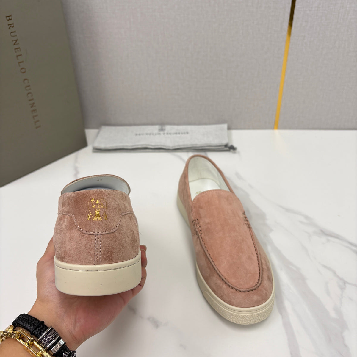 Pink Suede Rubber Sole Loafer - Men's