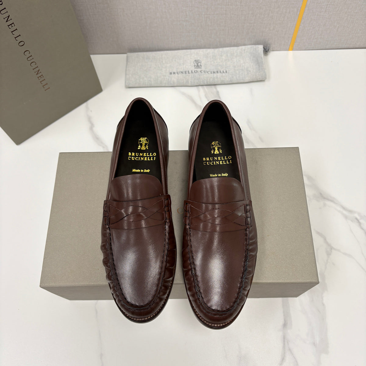 Black Leather Plain Penny Loafer - Men's