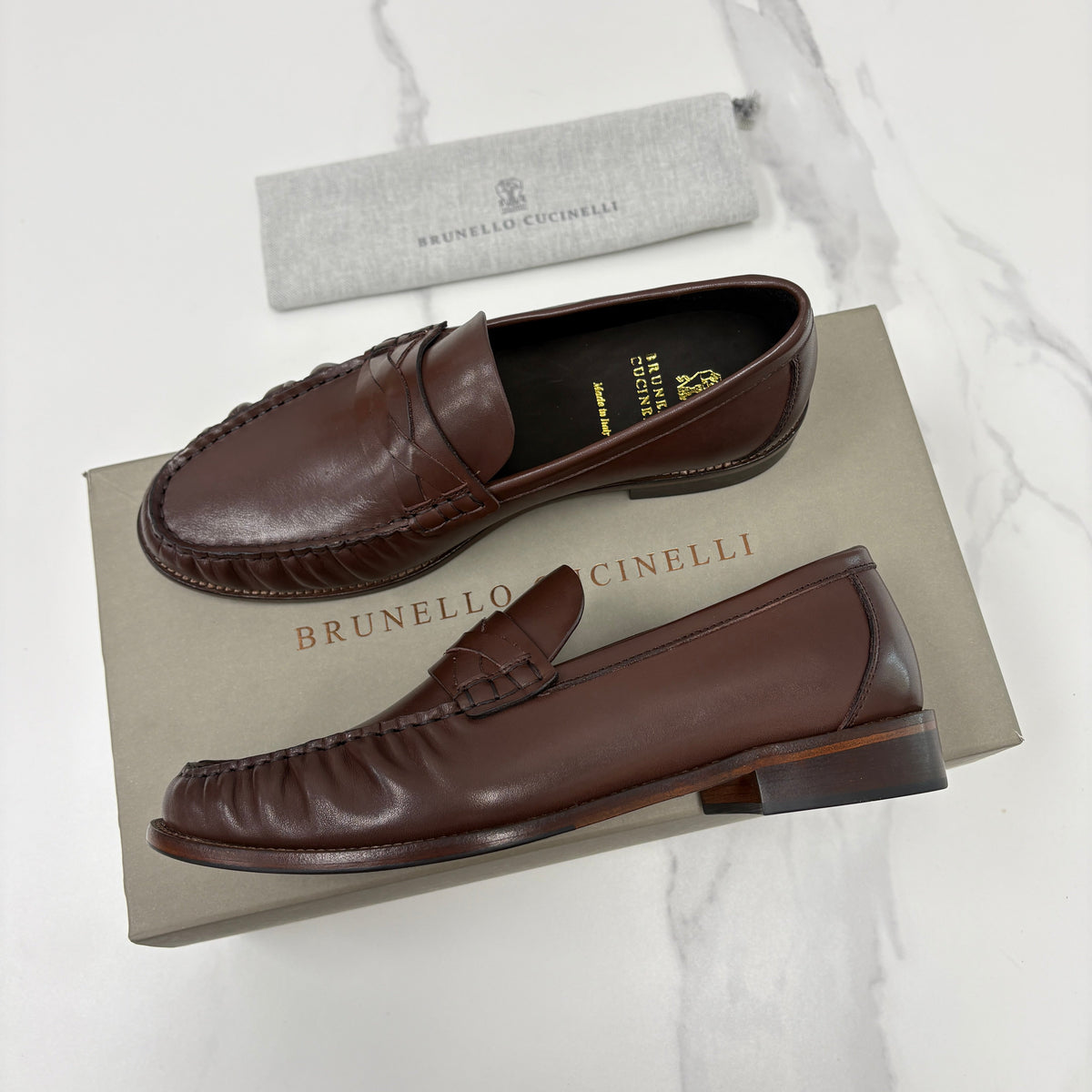 Black Leather Plain Penny Loafer - Men's