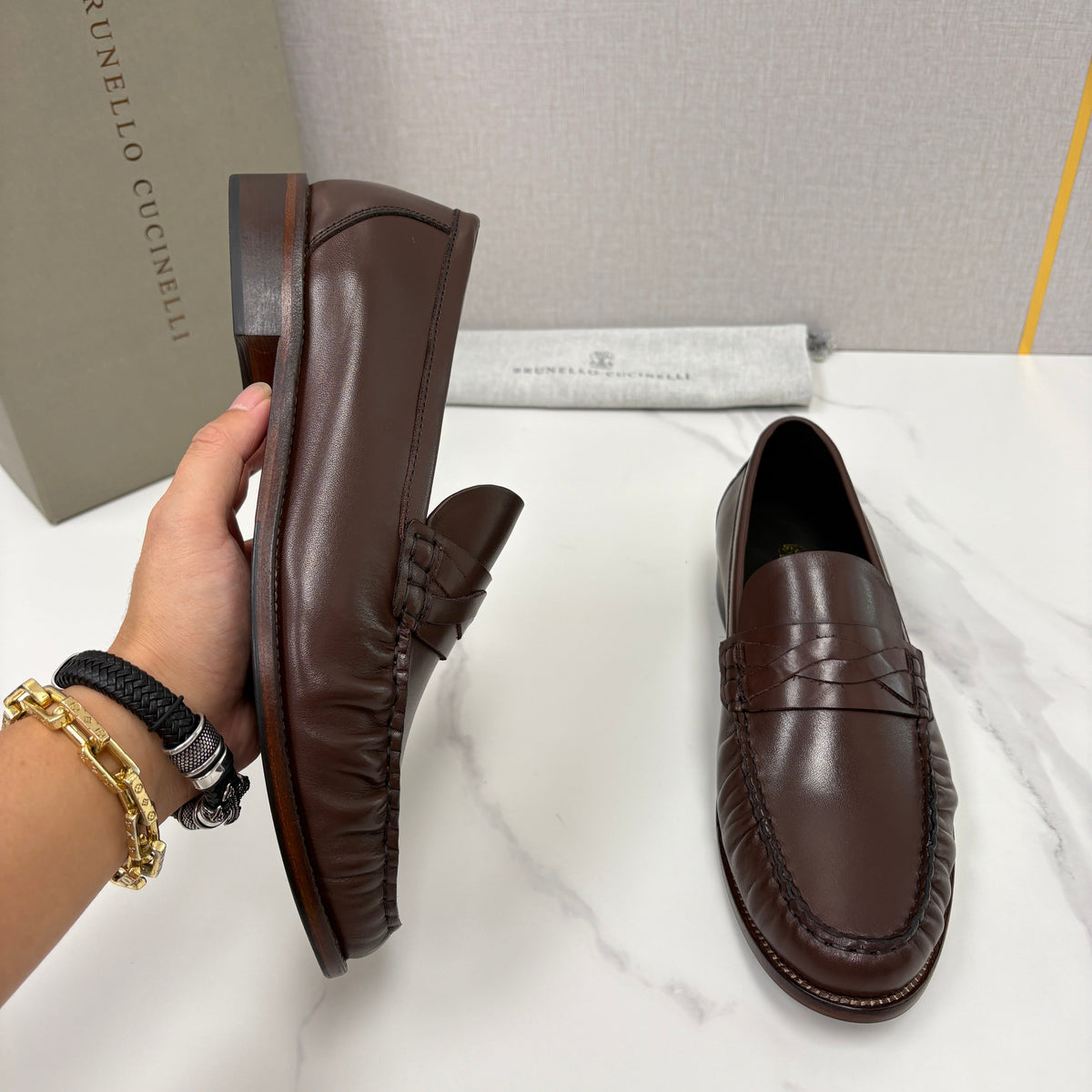 Black Leather Plain Penny Loafer - Men's