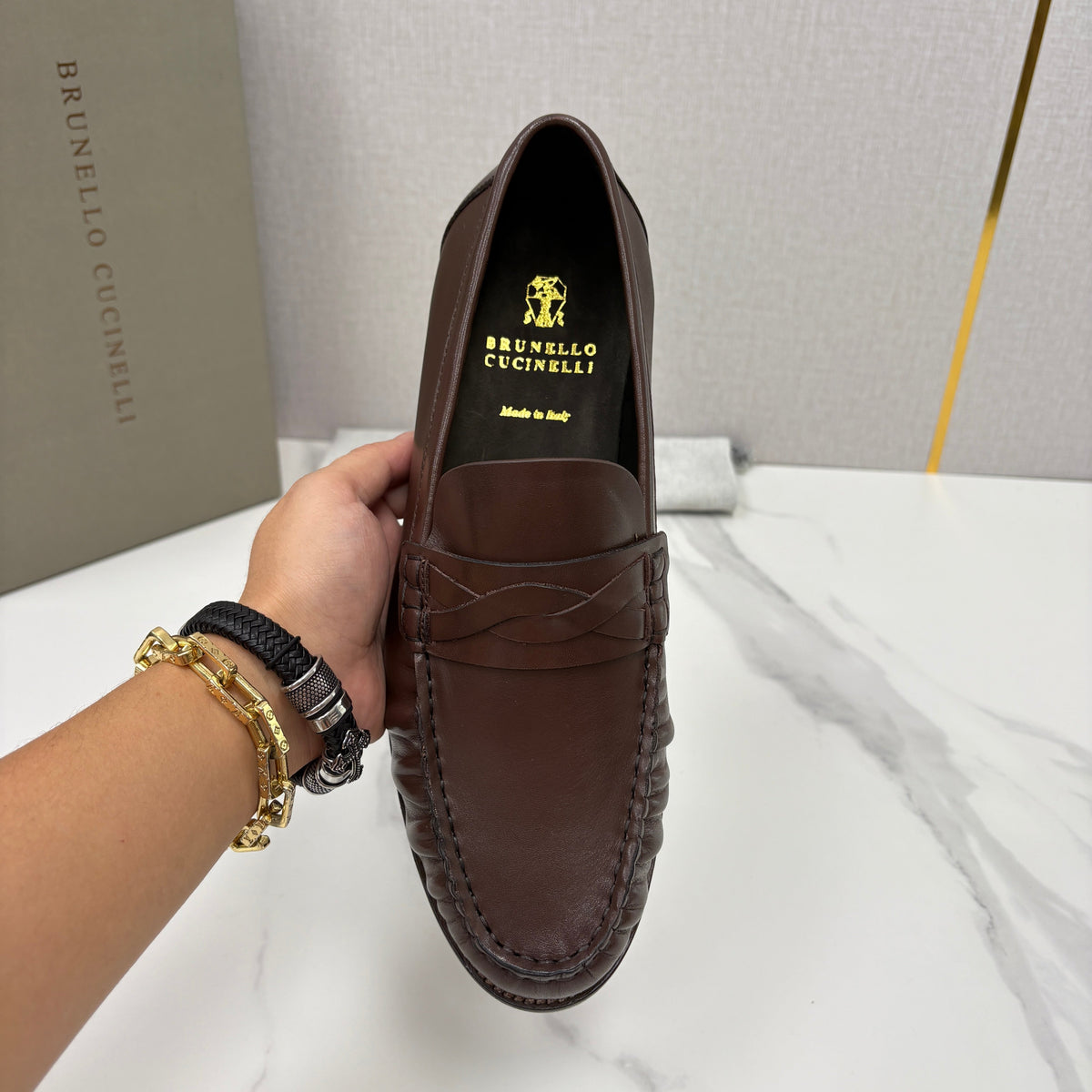 Black Leather Plain Penny Loafer - Men's