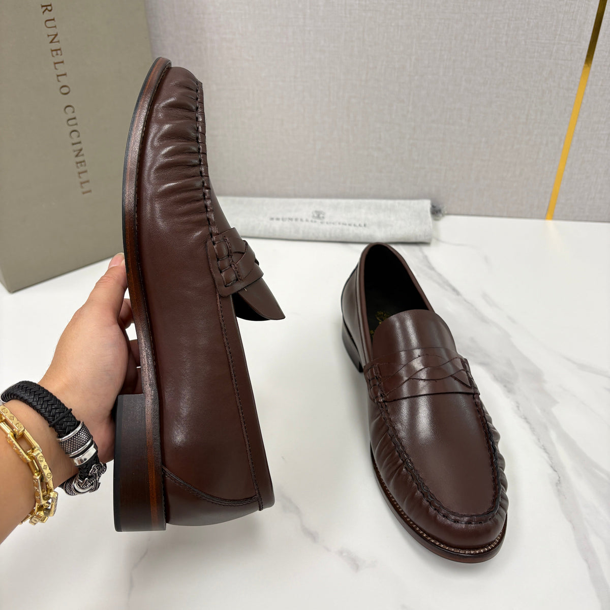 Black Leather Plain Penny Loafer - Men's