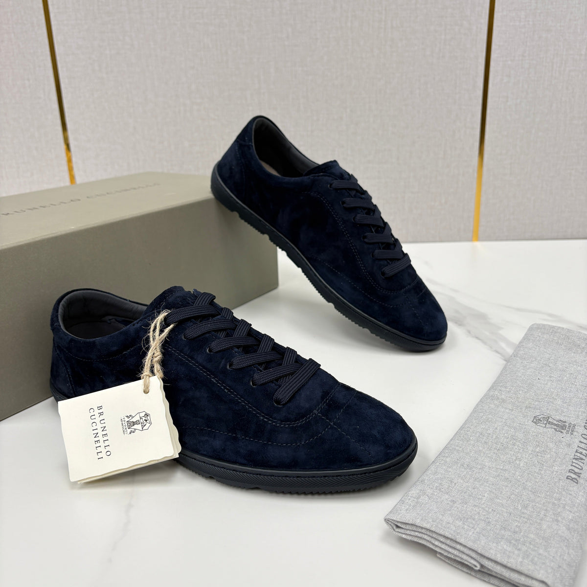 Navy Suede Cupsole Low-Top - Men's