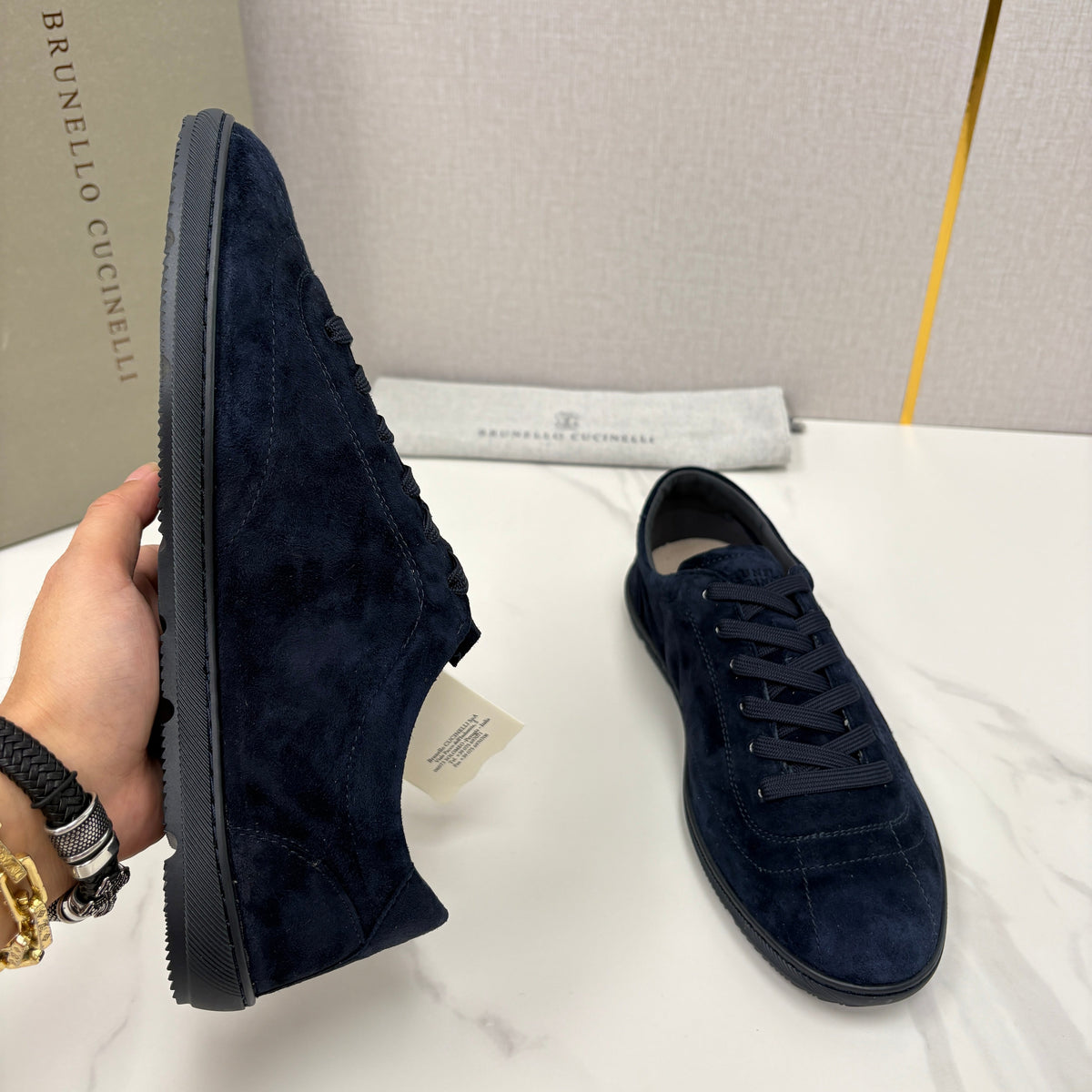 Navy Suede Cupsole Low-Top - Men's