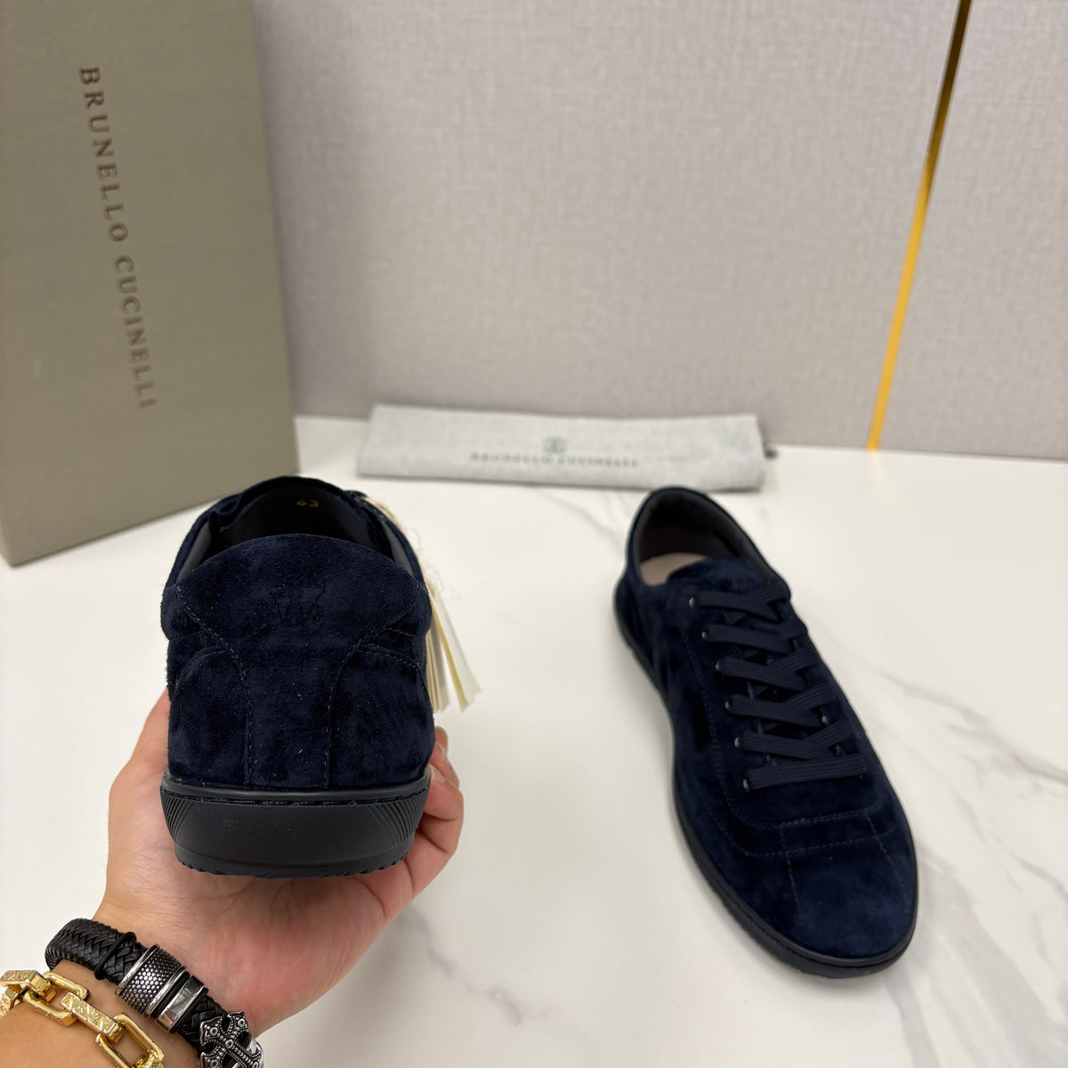 Navy Suede Cupsole Low-Top - Men's