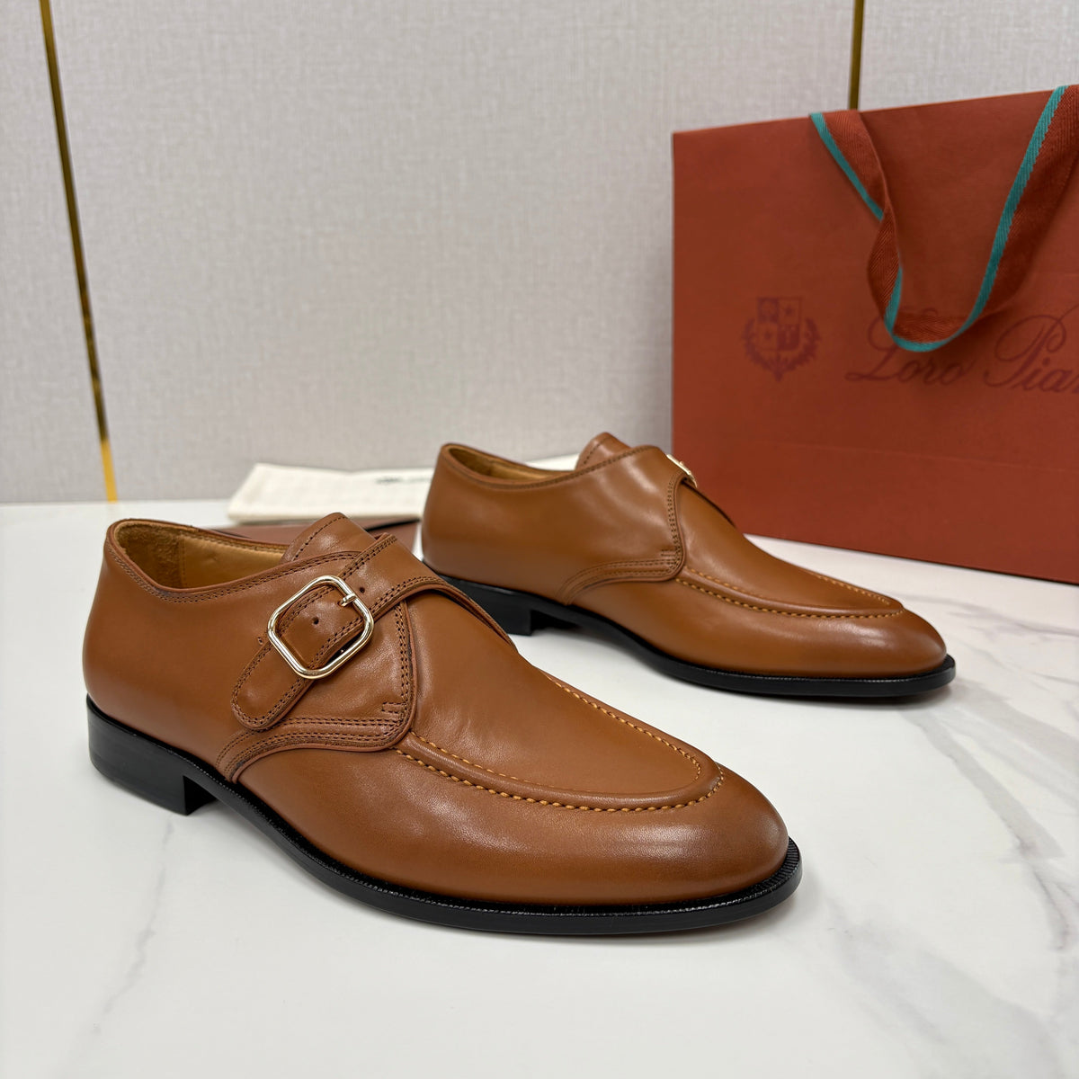 Black Leather Buckle Loafer - Men's