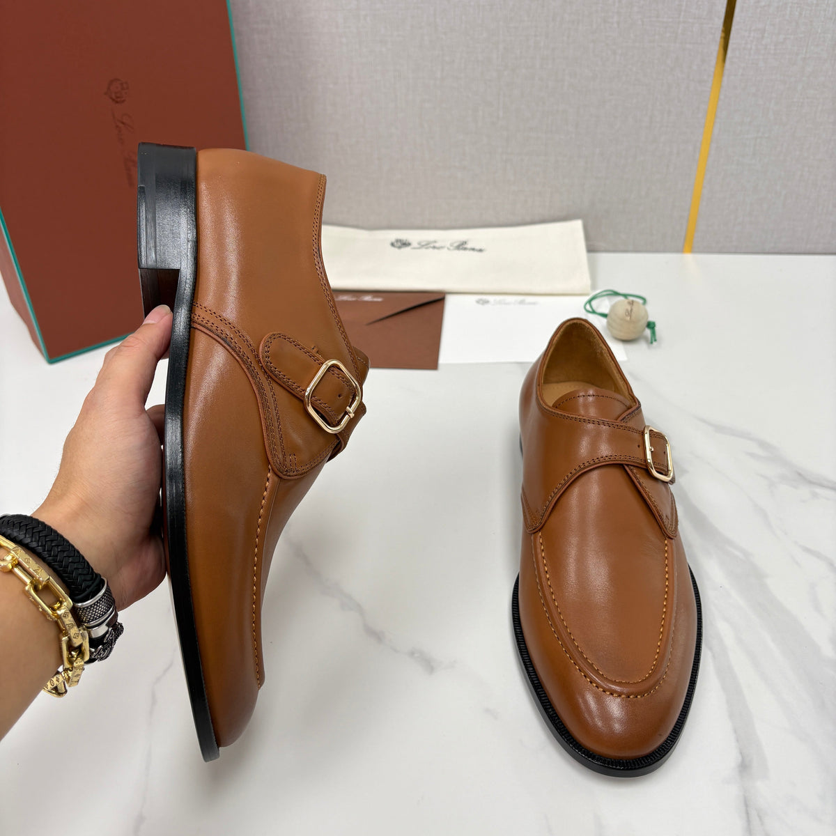 Black Leather Buckle Loafer - Men's