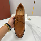 Black Leather Buckle Loafer - Men's