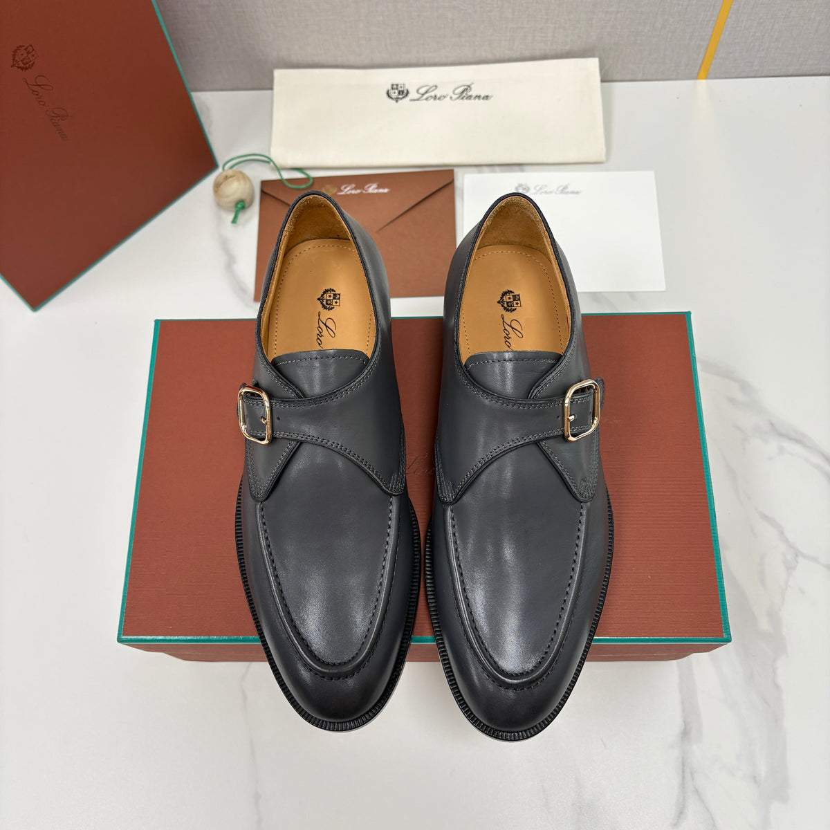 Black Leather Buckle Loafer - Men's