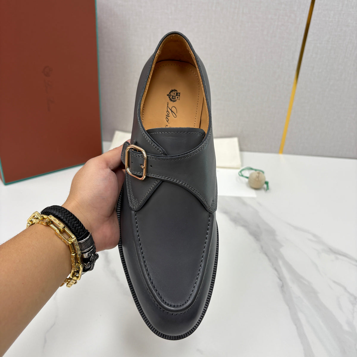 Black Leather Buckle Loafer - Men's