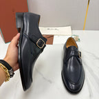 Black Leather Buckle Loafer - Men's