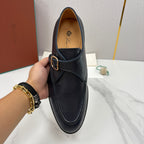 Black Leather Buckle Loafer - Men's