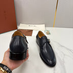 Black Leather Buckle Loafer - Men's