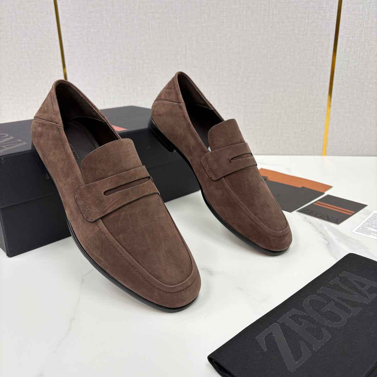 Brown Suede Plain Penny Loafer - Men's