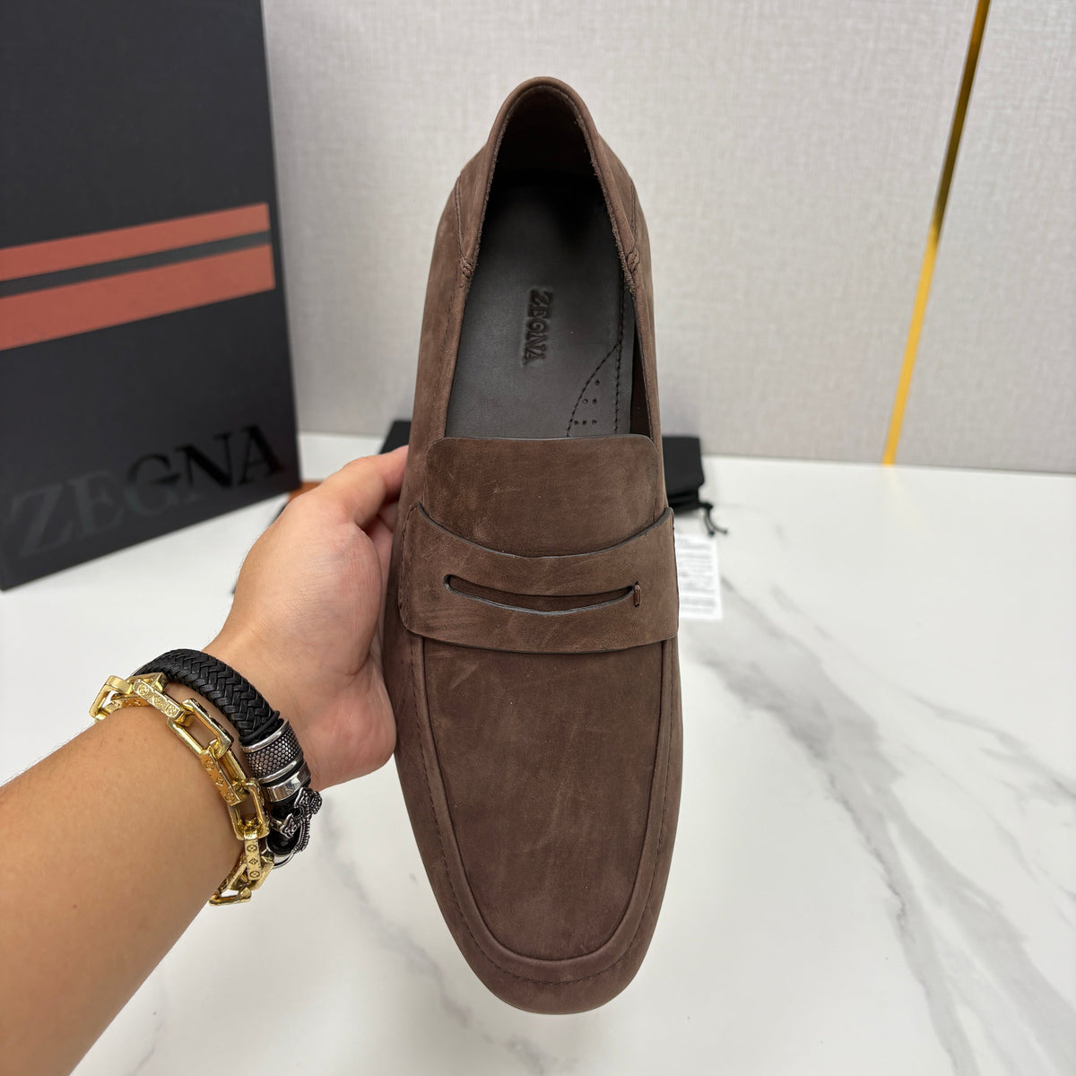 Brown Suede Plain Penny Loafer - Men's