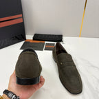 Brown Suede Plain Penny Loafer - Men's