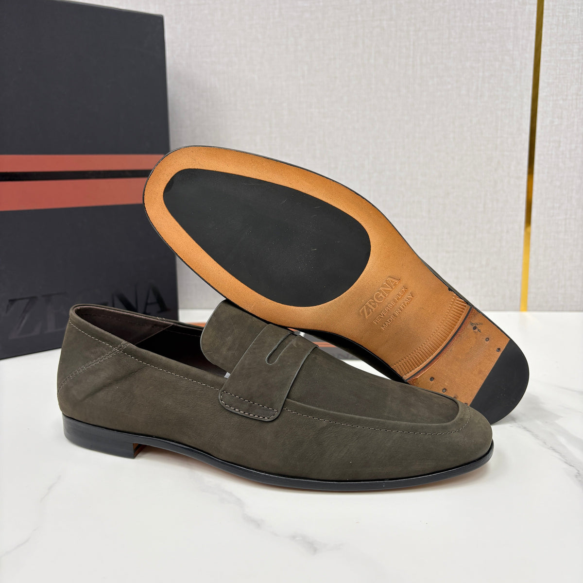 Brown Suede Plain Penny Loafer - Men's