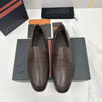 Black Leather Plain Penny Loafer - Men's