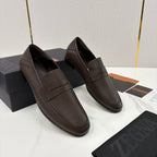 Black Leather Plain Penny Loafer - Men's