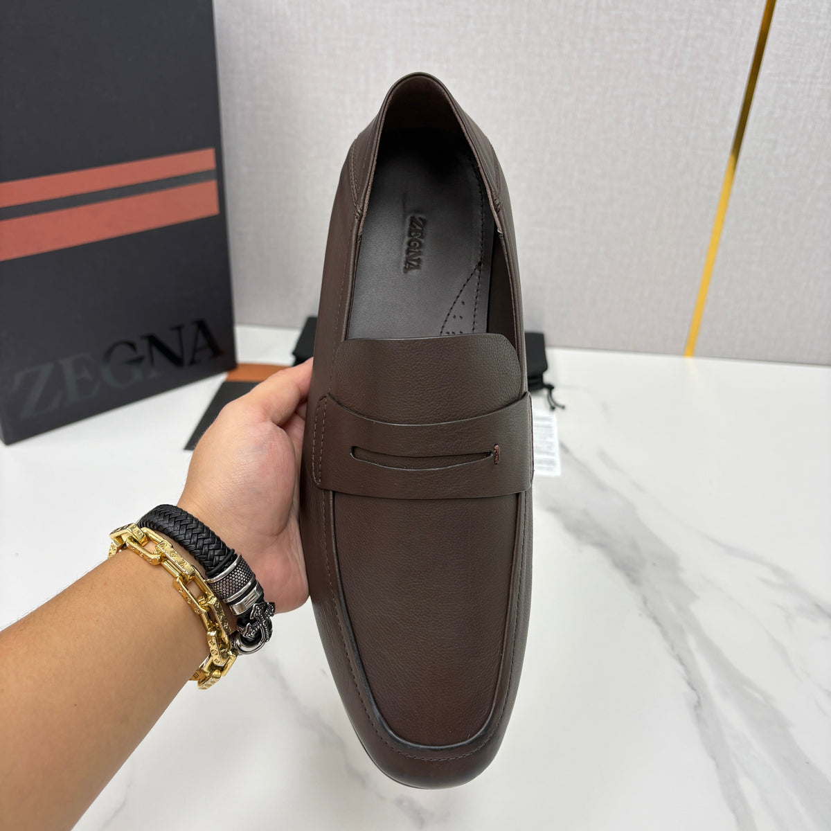 Black Leather Plain Penny Loafer - Men's