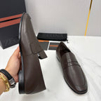 Black Leather Plain Penny Loafer - Men's