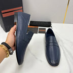 Black Leather Plain Penny Loafer - Men's