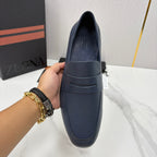 Black Leather Plain Penny Loafer - Men's