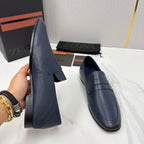 Black Leather Plain Penny Loafer - Men's