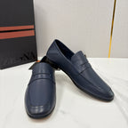 Black Leather Plain Penny Loafer - Men's