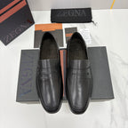 Black Leather Plain Penny Loafer - Men's