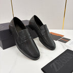 Black Leather Plain Penny Loafer - Men's
