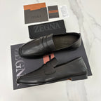 Black Leather Plain Penny Loafer - Men's