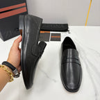 Black Leather Plain Penny Loafer - Men's