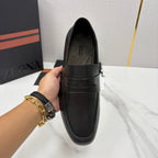 Black Leather Plain Penny Loafer - Men's