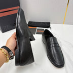Black Leather Plain Penny Loafer - Men's