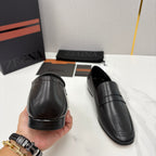Black Leather Plain Penny Loafer - Men's