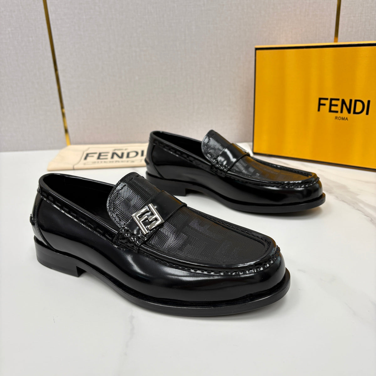 Black Leather Monogram Loafer - Men's